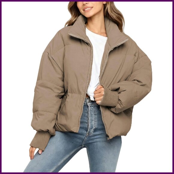 Oversized Cropped Puffer Jacket Quilted Winter Coat Women's Size S